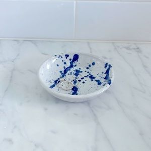 MITSUKO CERAMICS, Trinket Dish, White w/Blue Splatter